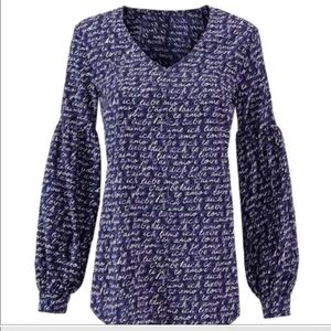CABI Blue & White Amore Love  Blouse